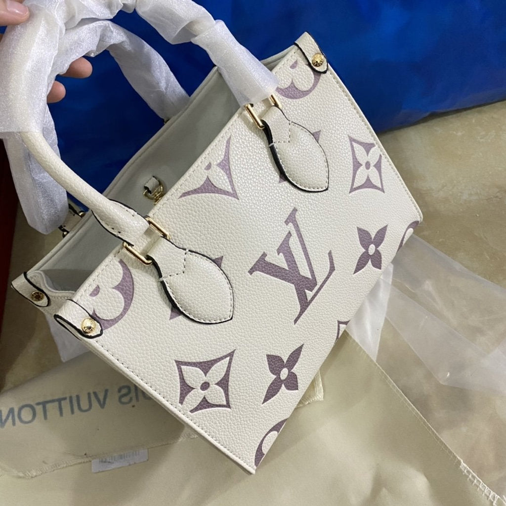 LOUIS VUITTON ONTHEGO PM 25 CREAM EMBOSSED GRAINED COWHIDE LEATHER