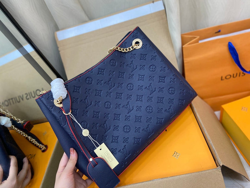 LOUIS VUITTON SURENE MM 36CM BLUE MONOGRAM GRAINED CALFSKIN