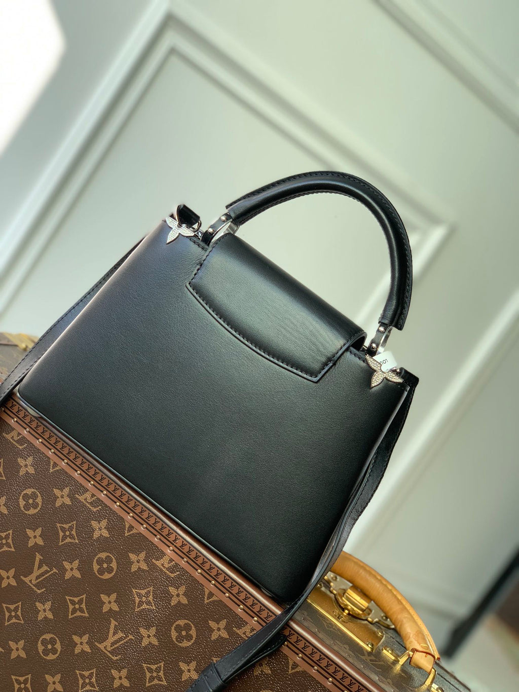 LOUIS VUITTON CAPUCINES BB 27 BLACK TAURILLON SILVER HARDWARE