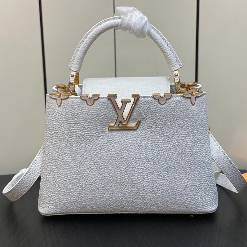 LOUIS VUITTON CAPUCINES BB 27 WHITE TAURILLON GOLD HARDWARE