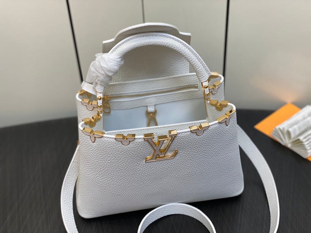 LOUIS VUITTON CAPUCINES BB 27 WHITE TAURILLON GOLD HARDWARE