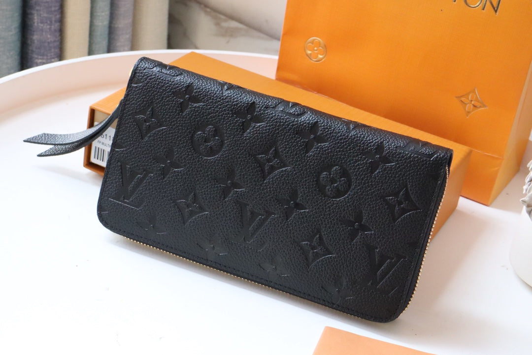 LOUIS VUITTON LV ZIPPY WALLET LONG PURSE BLACK MONOGRAM EMPREINTE LEATHER