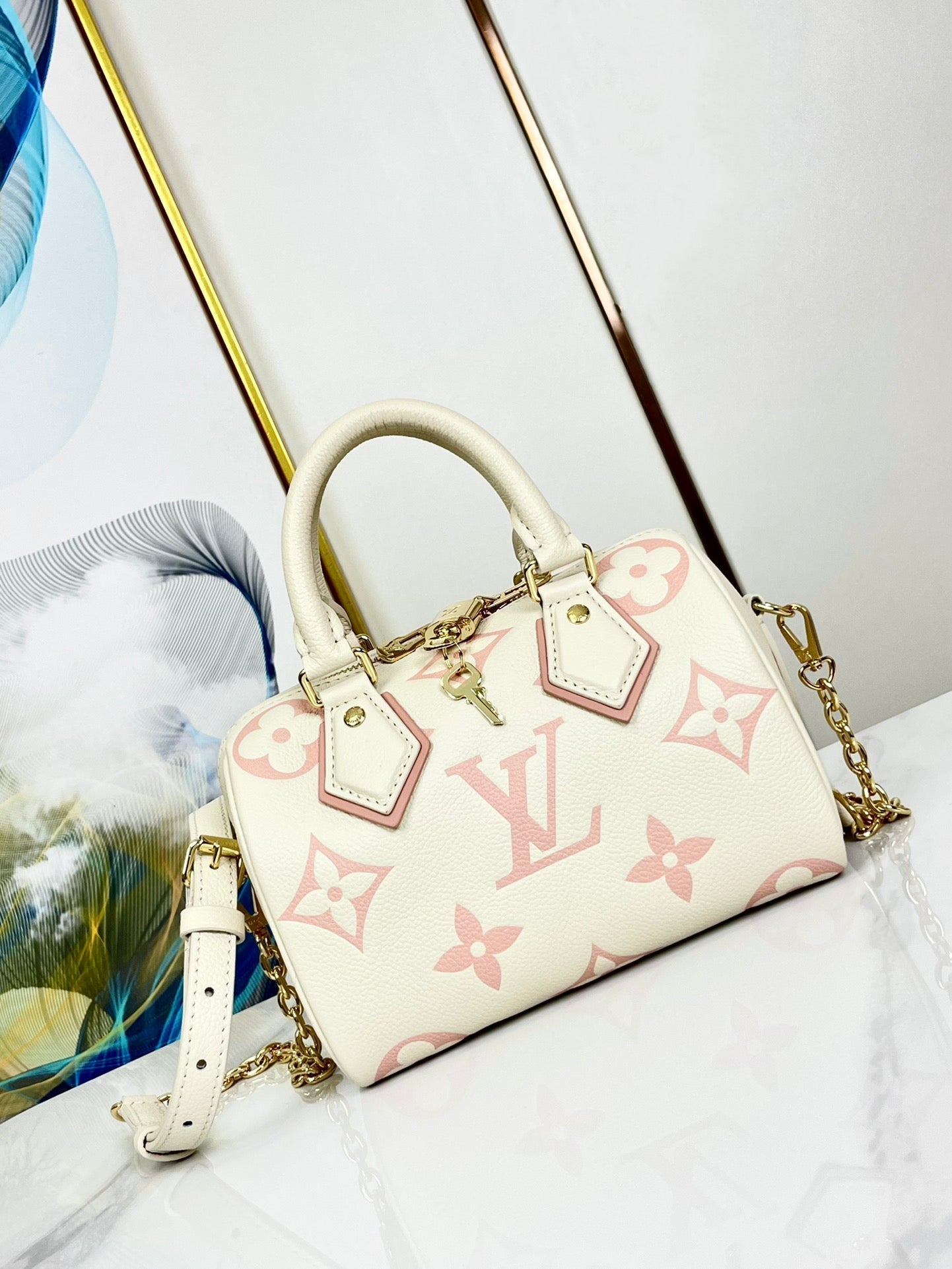 LOUIS VUITTON SPEEDY 20.5 WHITE PINK MONOGRAM CANVAS