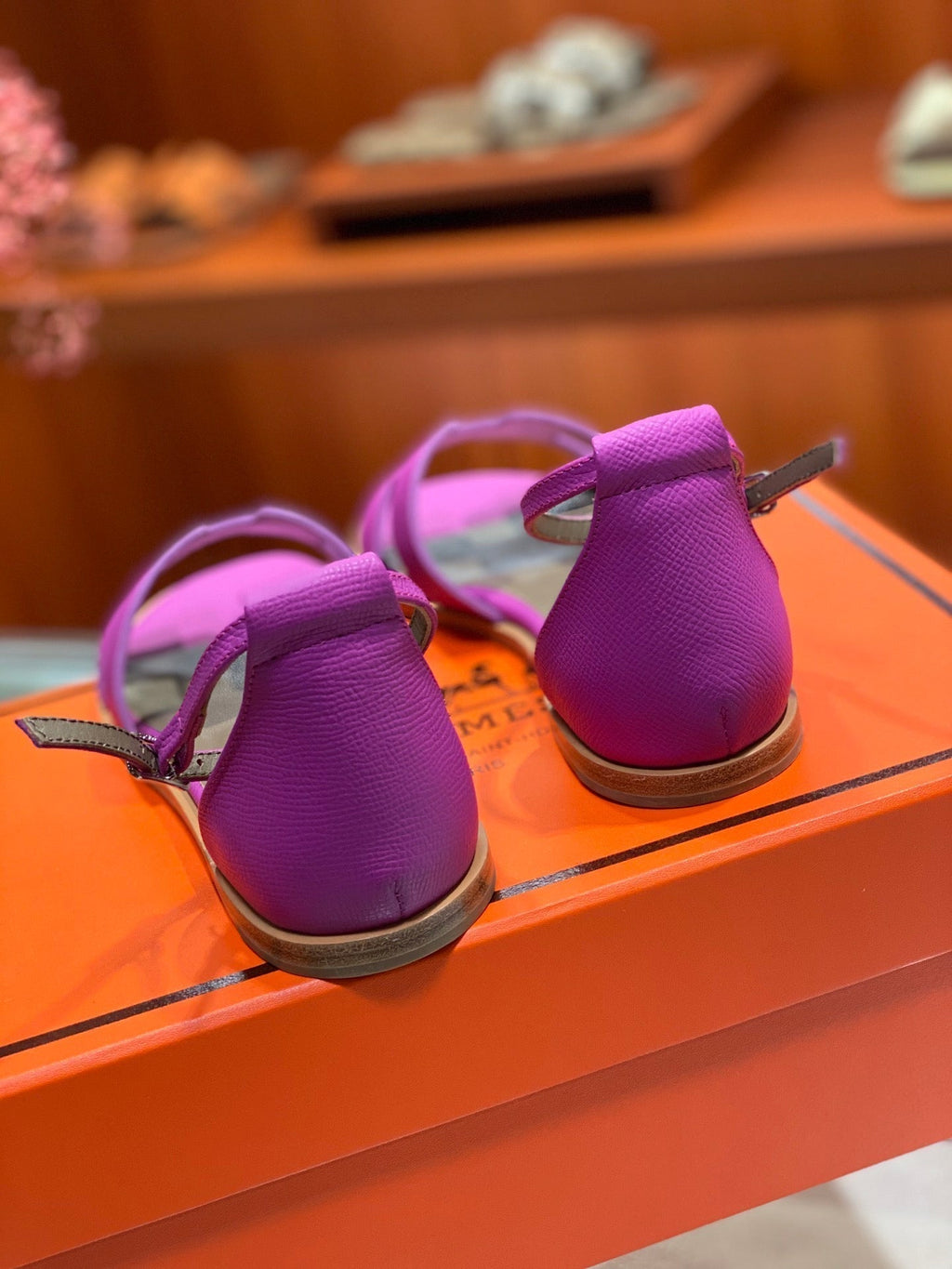 HERMES SANTORINI SANDAL RED VIOLET CALFSKIN