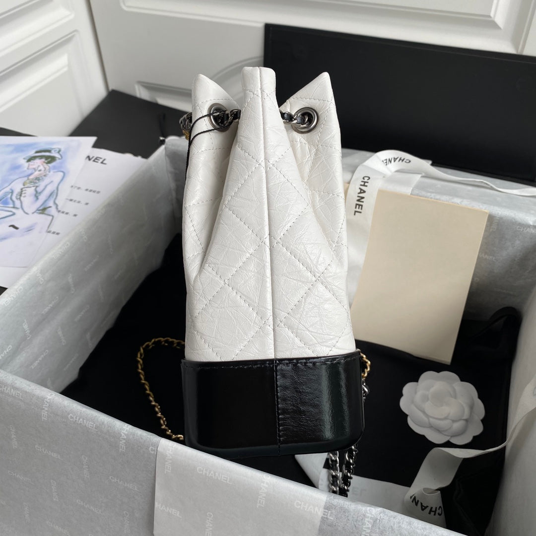 CHANEL GRABRIELLE SMALL 24 BACKPACK IN WHITE MIX BLACK CALFSKIN