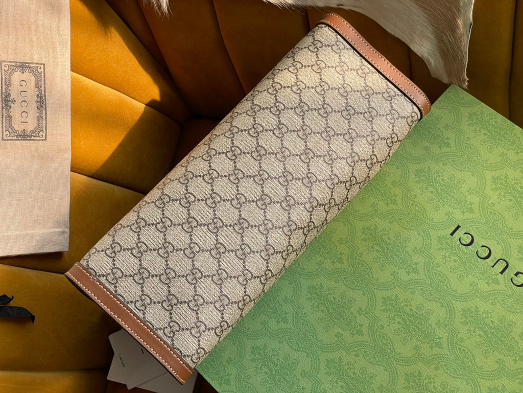 GUCCI PADLOCK LARGE 35 SHOULDER BAG BEIGE CANVAS AND BROWN CALFSKIN