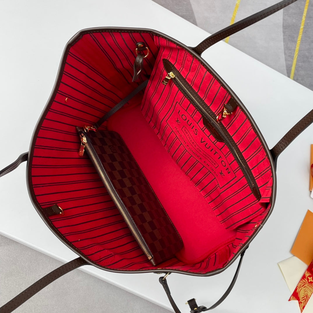 LOUIS VUITTON NEVERFULL MM 32 BROWN RED DAMIER AZUR
