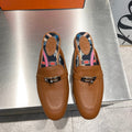 HERMES 0Z MULE CARAMEL CALFSKIN WITH BLACK PATTERN