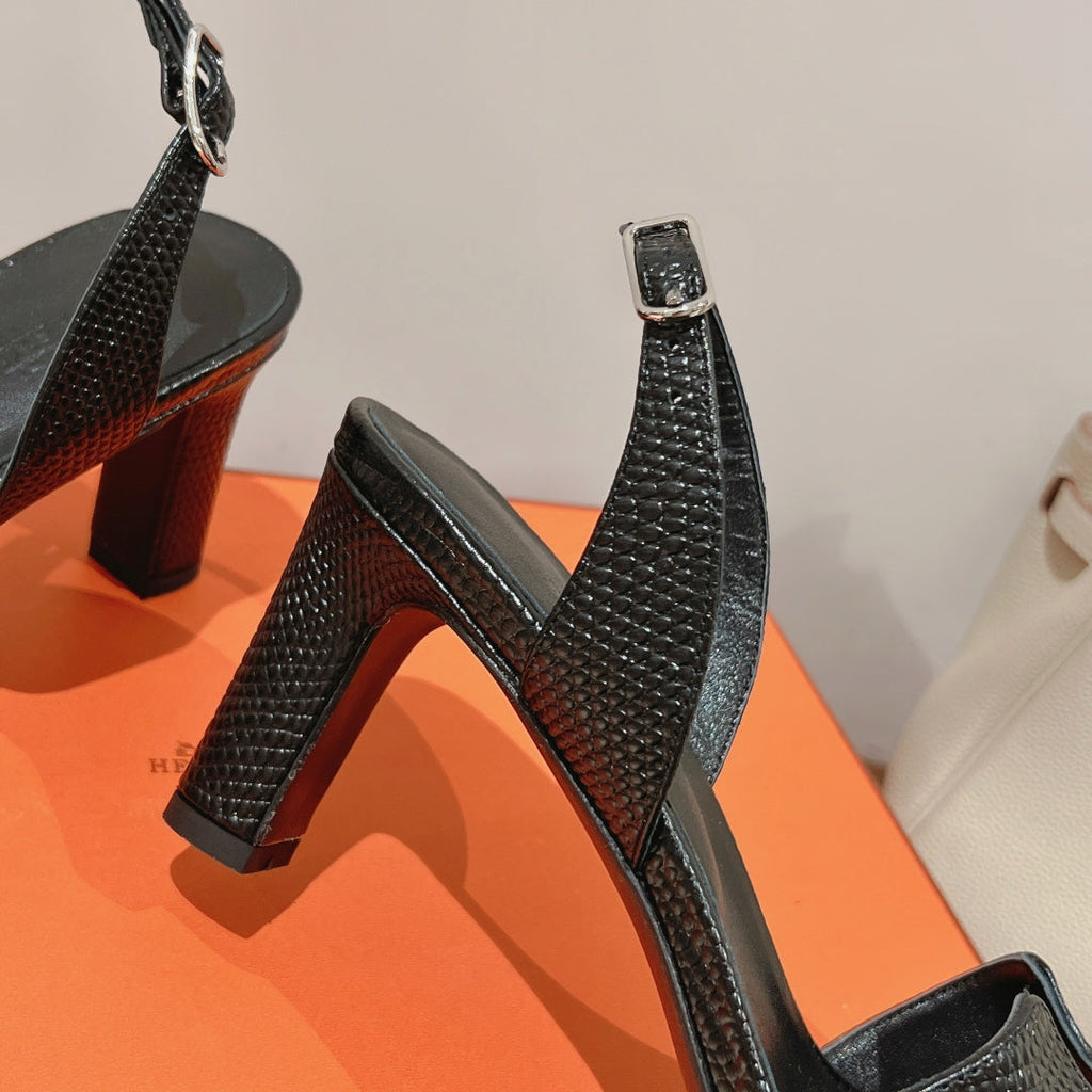 HERMES SLINGBACK SANDAL ETERNITE 75 BLACK LAMBSKIN