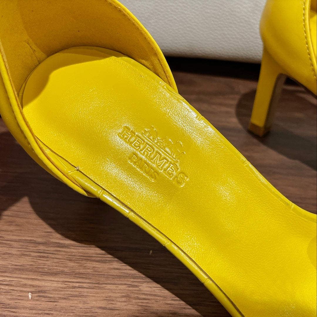 HERMES PREMIERE 70 SANDAL IN BRIGHT YELLOW CALFSKIN
