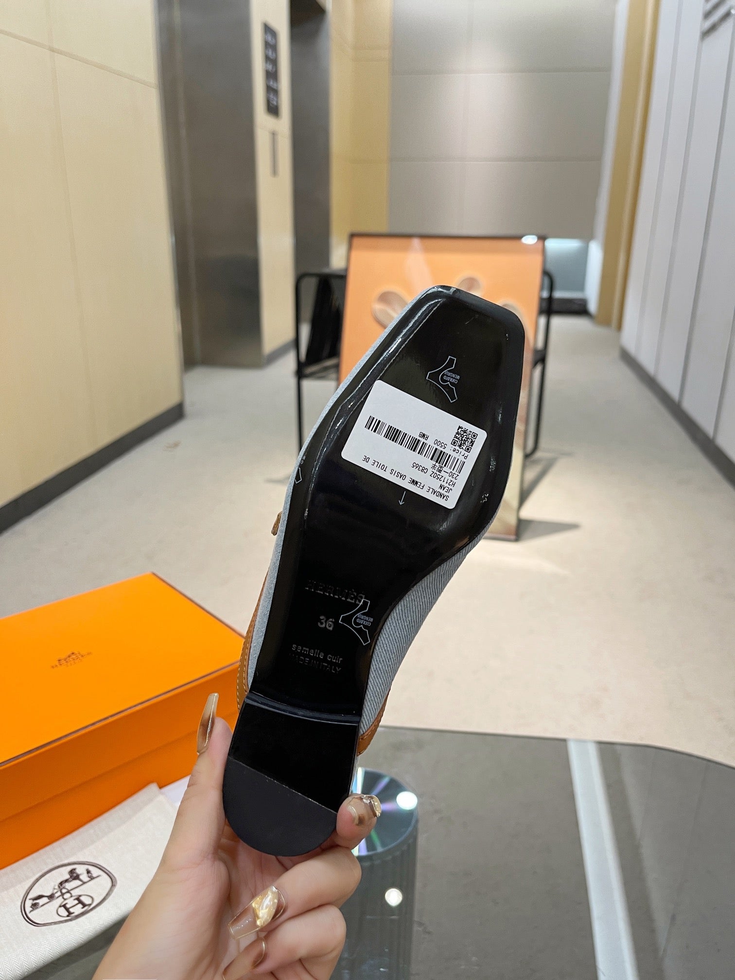 HERMES GROUPIE MULE TAWNY MIX SKY LAMBSKIN