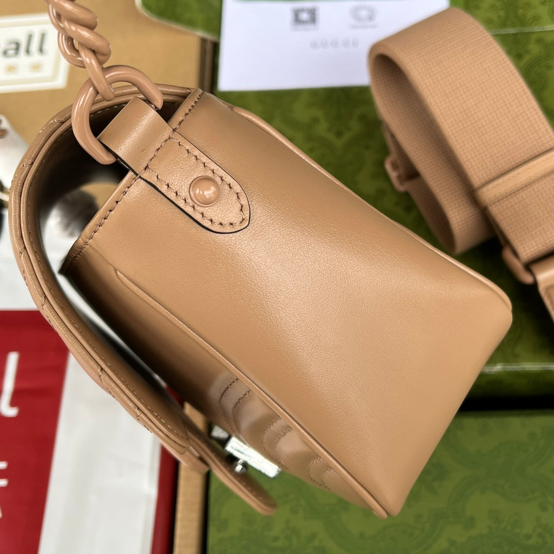 GUCCI MARMONT QUILTED SHOULDER BAG 18 IN CIDER BROWN CALFSKIN