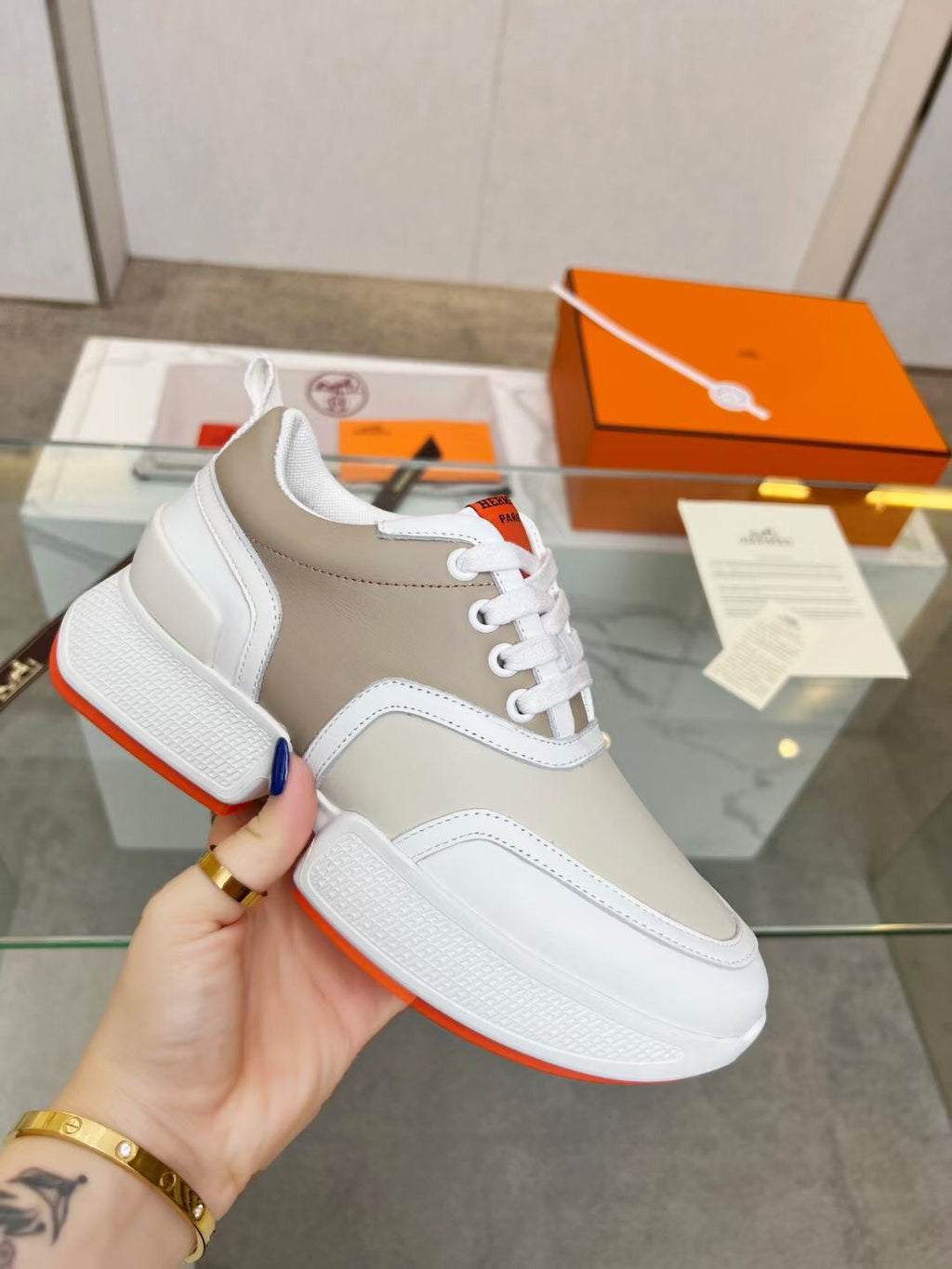 HERMES GIGA SNEAKER CARAMEL MIX LIGHT GRAY CALFSKIN