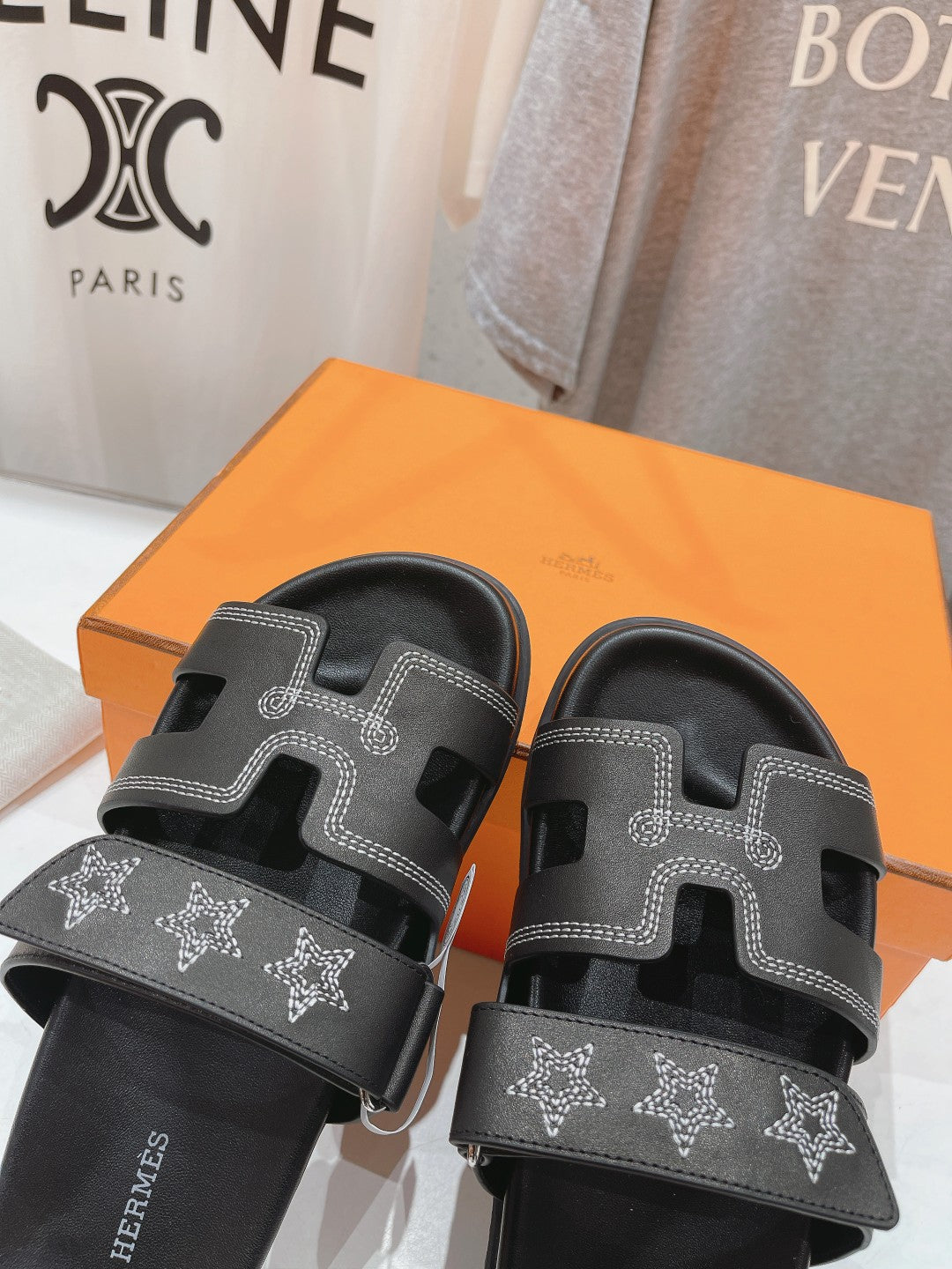 HERMES STAR-PATTERNED SANDAL BLACK  CALFSKIN