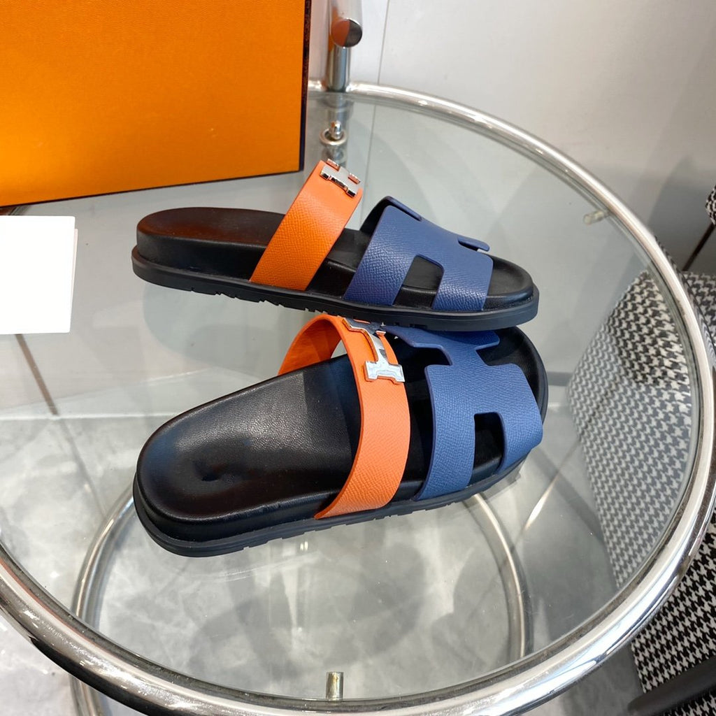 HERMES Chypre Sandal Charcoal Blue Leather