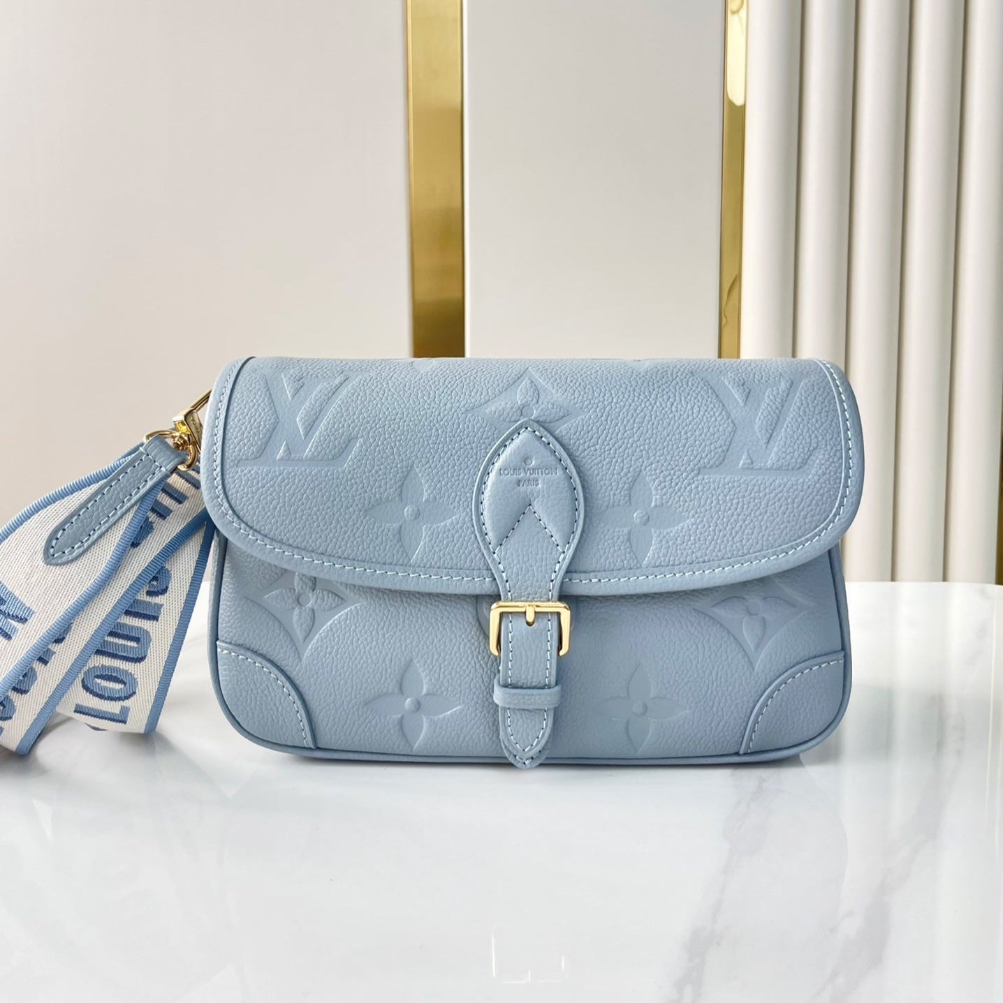 LOUIS VUITTON DIANE 23 IN BEAU BLUE MONOGRAM EMPREINTE LEATHER