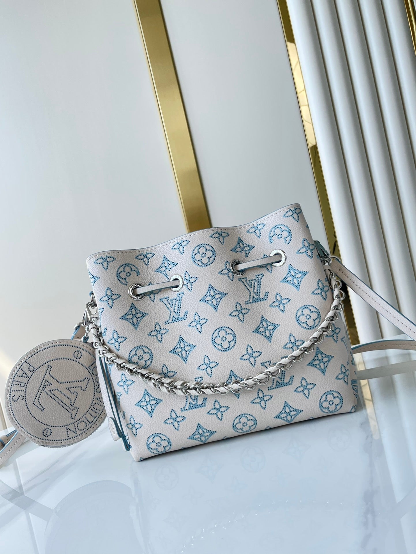 LOUIS VUITTON BELLA 22 IN WHITE PERFORATED CALFSKIN SILVER HARDWARE