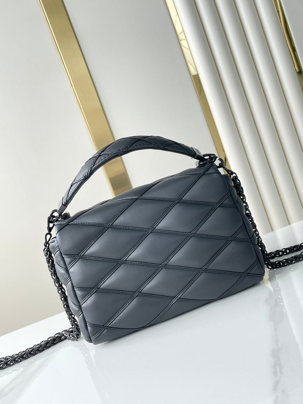 LOUIS VUITTON GO-14 MM 23 IN BLACK QUILTED LAMBSKIN BLACK HARDWARE