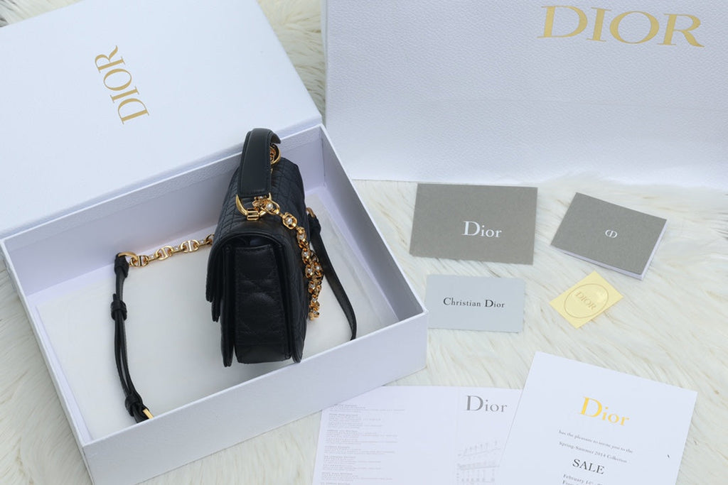 DIOR JOLIE TOP HANDLE BAG 19 IN BLACK CANNAGE CALFSKIN