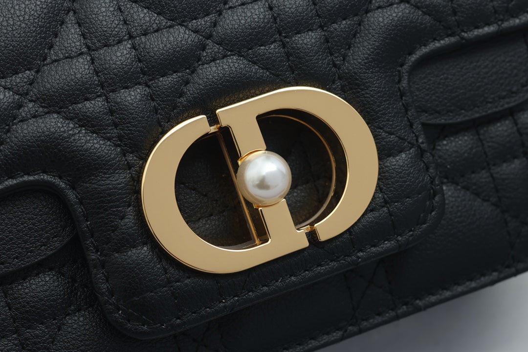 DIOR JOLIE TOP HANDLE BAG 19 IN BLACK CANNAGE CALFSKIN
