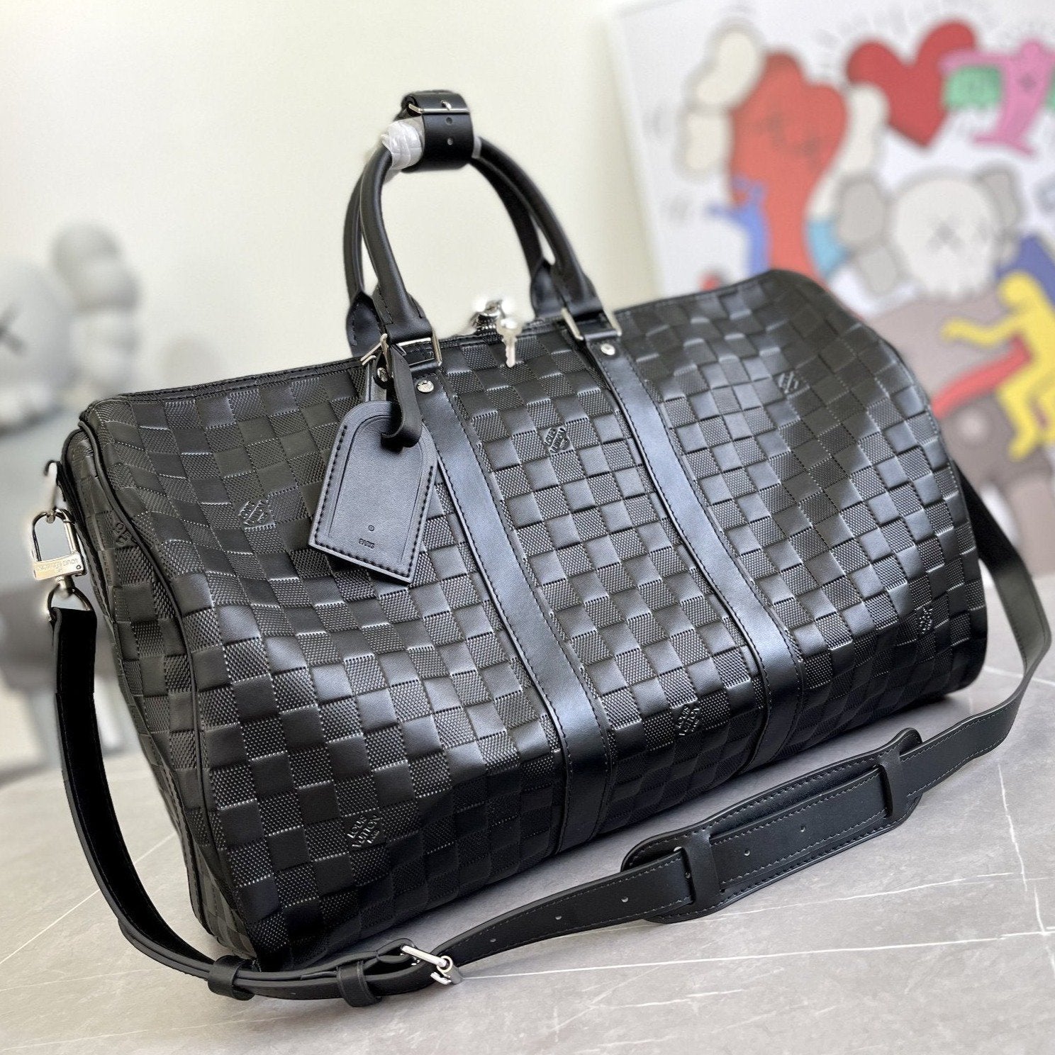 LOUIS VUITTON KEEPALL 45 BANDOULIERE BLACK EMPREINTE INFINI