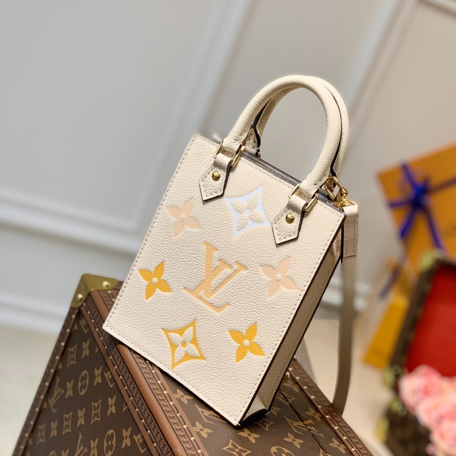 LOUIS VUITTON LV PETIT SAC PLAT CREAM MONOGRAM EMPREINTE COWHIDE LEATHER