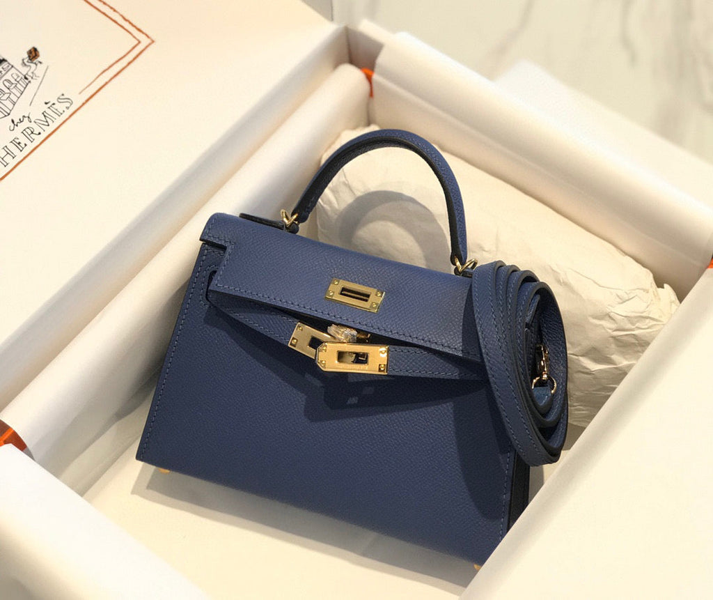 HERMES KELLY MINI 20 DENIM EPSOM GOLD HARDWARE