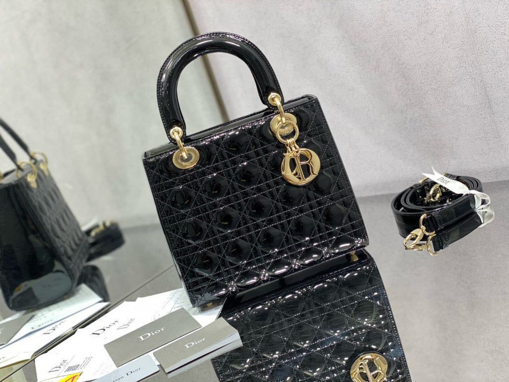 DIOR MINI 17 LADY BAG IN BLACK PATENT CALFSKIN