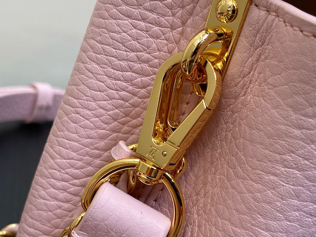 LOUIS VUITTON CAPUCINES MINI 21 IN LIGHT PINK TAURILLON LOVELOCK GOLD HARDWARE
