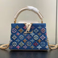 LOUIS VUITTON LV CAPUCINES BAG 21 PINIC IN COLORFUL DENIM GOLD HARDWARE