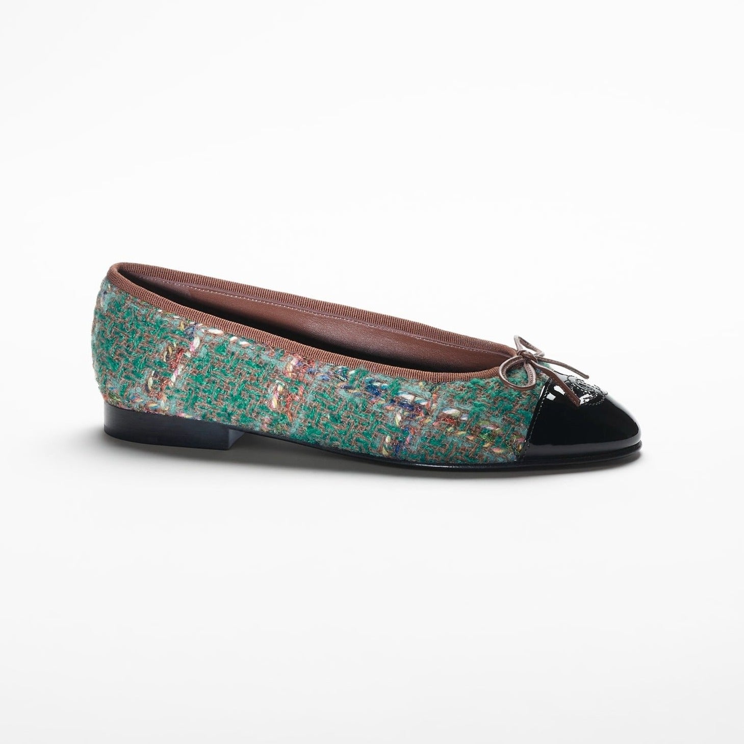 CHANEL BALLET FLATS DARK GREEN BROWN TWEED