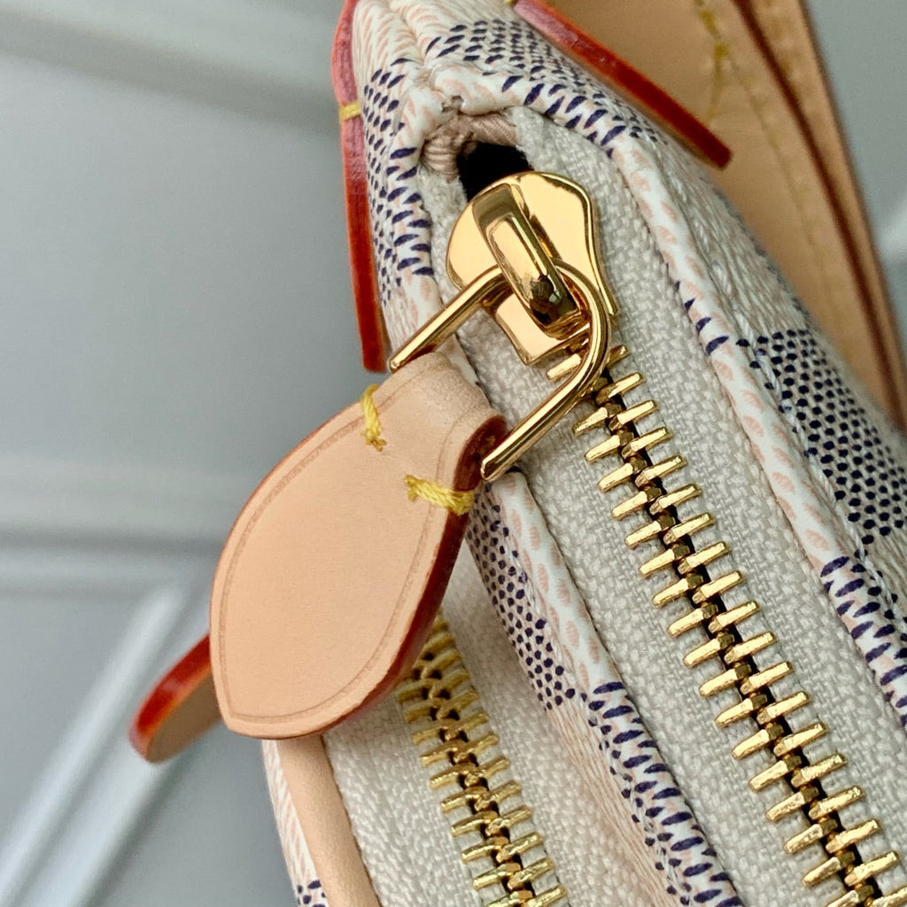 LOUIS VUITTON KEEPIT BUMBAG 29 IN WHITE GREY CHECKERBOARD PATTERN DAMIER AZUR COATED CANVAS