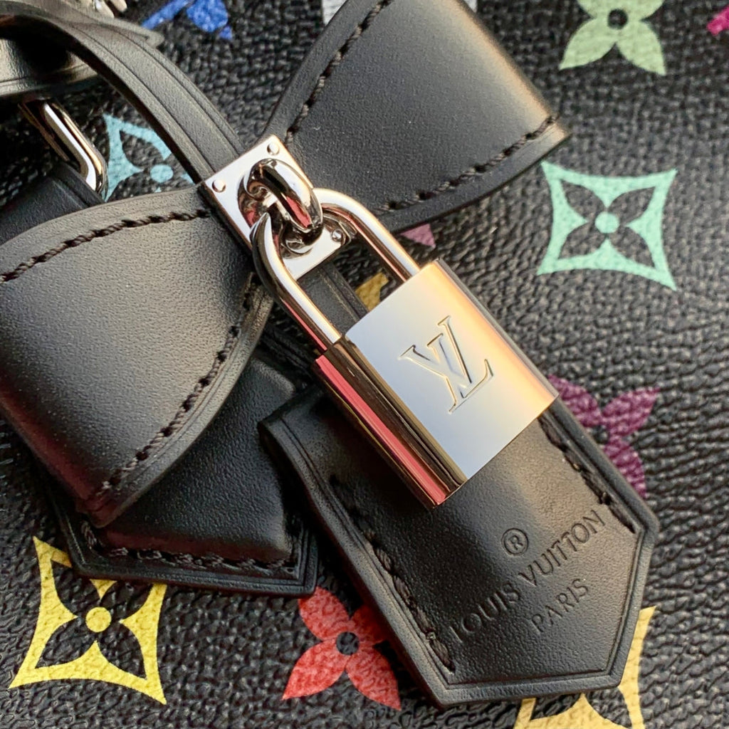 LOUIS VUITTON SPEEDY SOFT 30 IN COLORFUL MONOGRAM PATTERN AND BLACK COATED CANVAS
