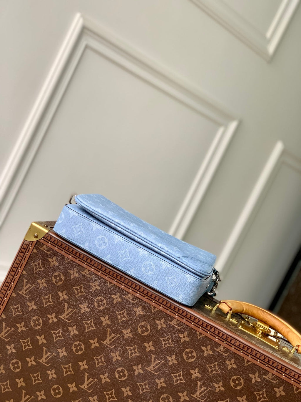 LOUIS VUITTON TRIO MESSENGER BAG 25 IN BLUE MONOGRAM COATED CANVAS AND CALFSKIN