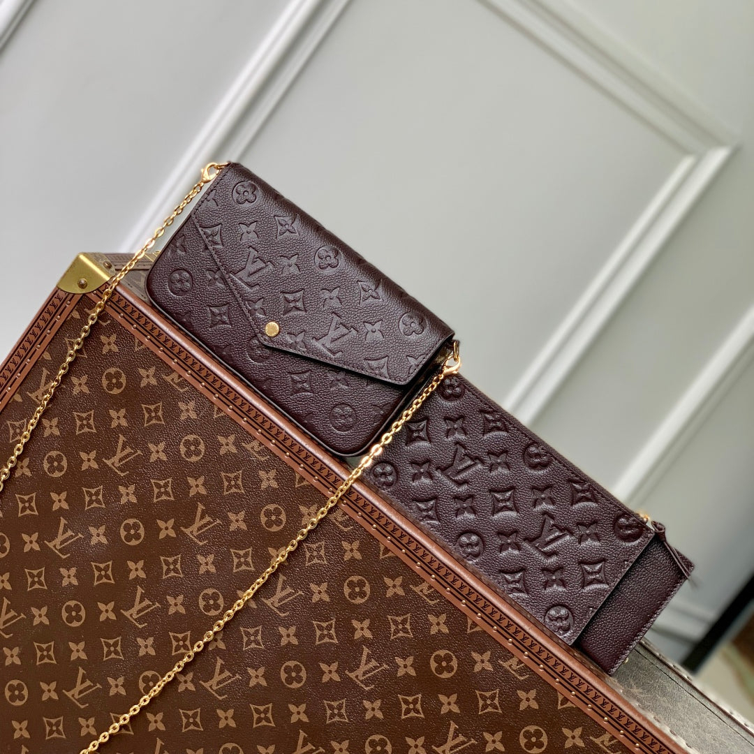 LOUIS VUITTON FÉLICIE POCHETTE 21 IN DARK BROWN MONOGRAM EMBOSSED LOGO CALFSKIN