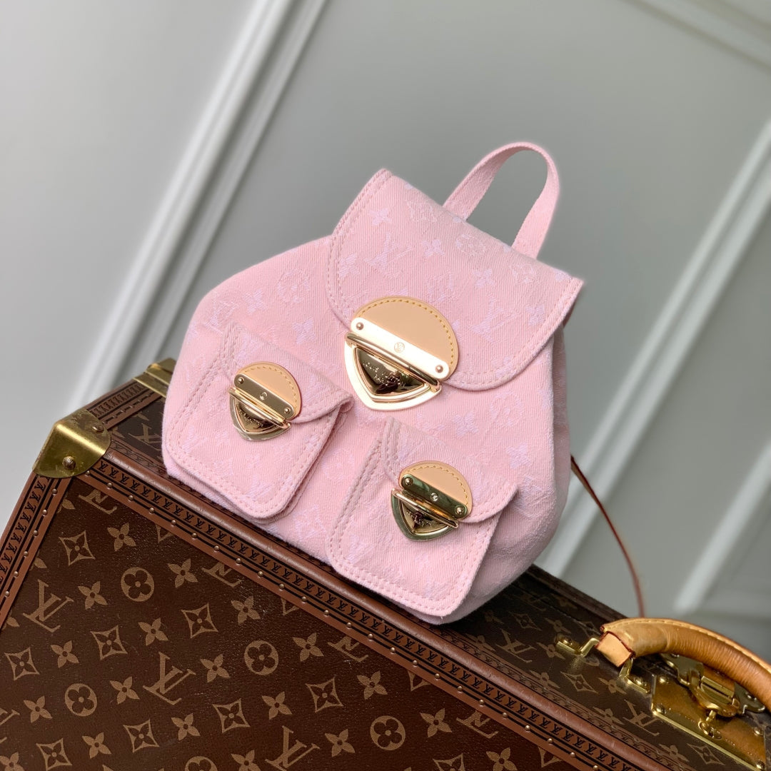 LOUIS VUITTON VENICE BACKPACK 24 IN PINK MONOGRAM DENIM GOLD HARDWARE