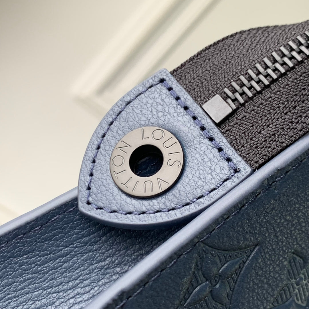 LOUIS VUITTON POCHETTE VOYAGE 27 IN DARK BLUE MONOGRAM ECLIPSE CALFSKIN EMBOSSED LOGO