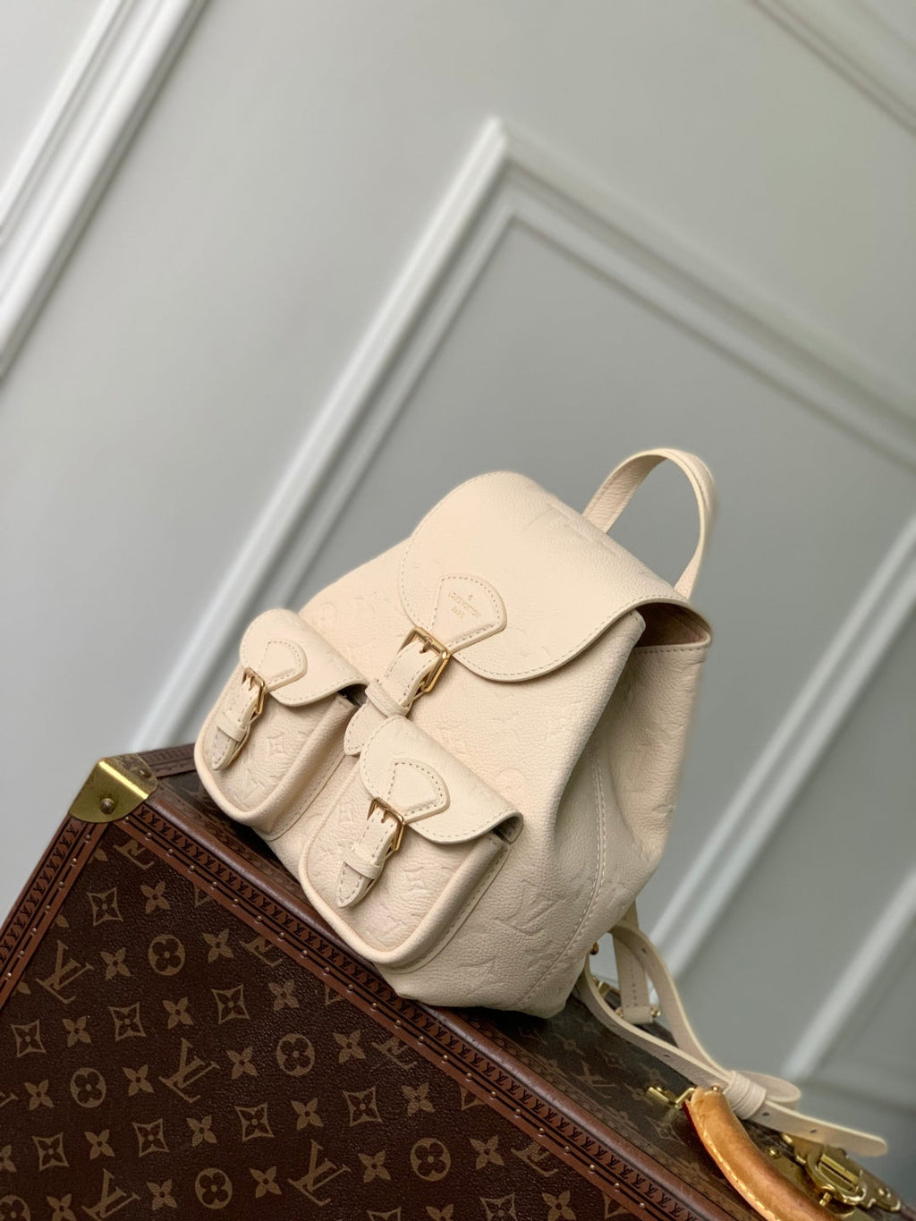 LOUIS VUITTON BACKUP BACKPACK 22 IN CREAM MONOGRAM EMPREINTE LEATHER