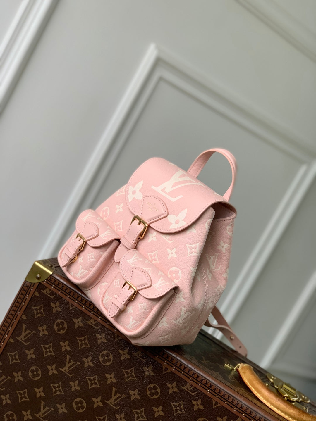LOUIS VUITTON BACKUP BACKPACK 22 IN LIGHT PINK MONOGRAM EMPREINTE LEATHER