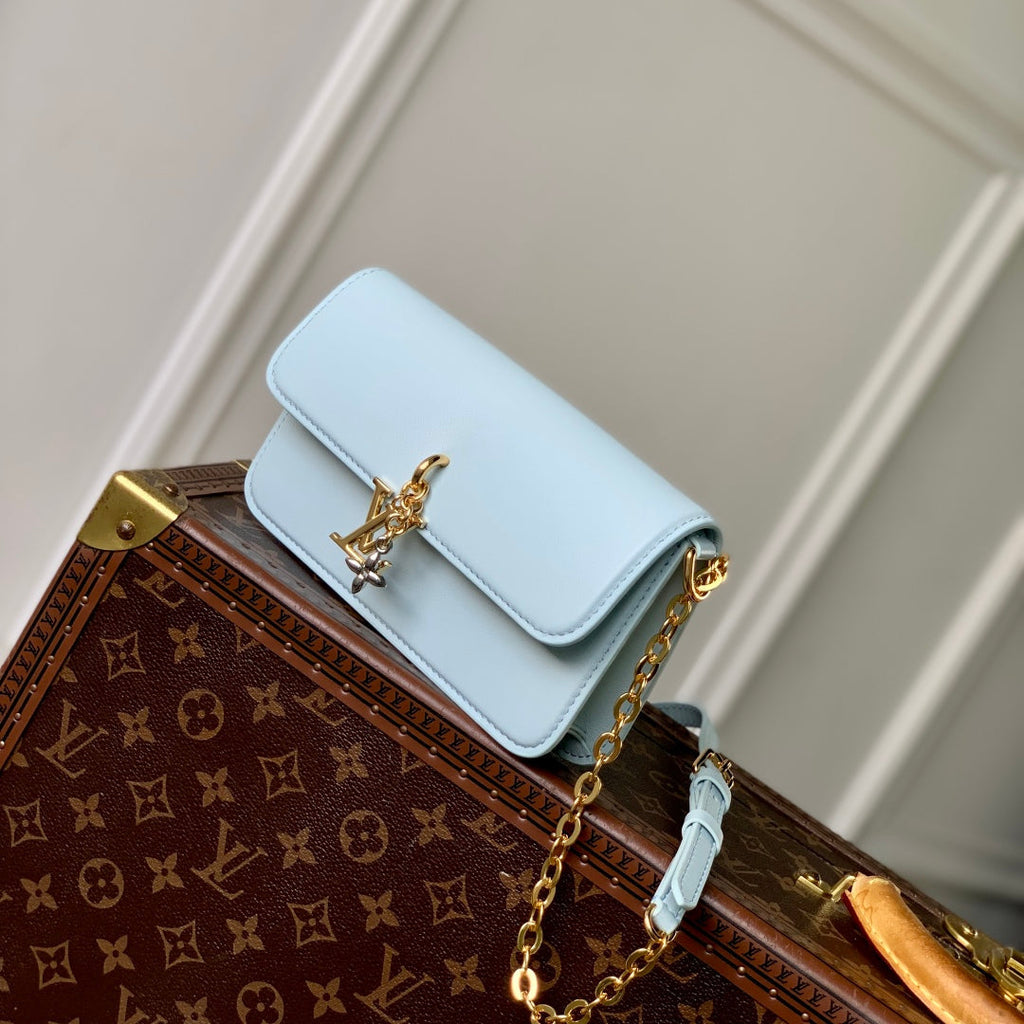 LOUIS VUITTON WALLET ON CHAIN BLOOM 20 IN AZUR BLUE CALFSKIN