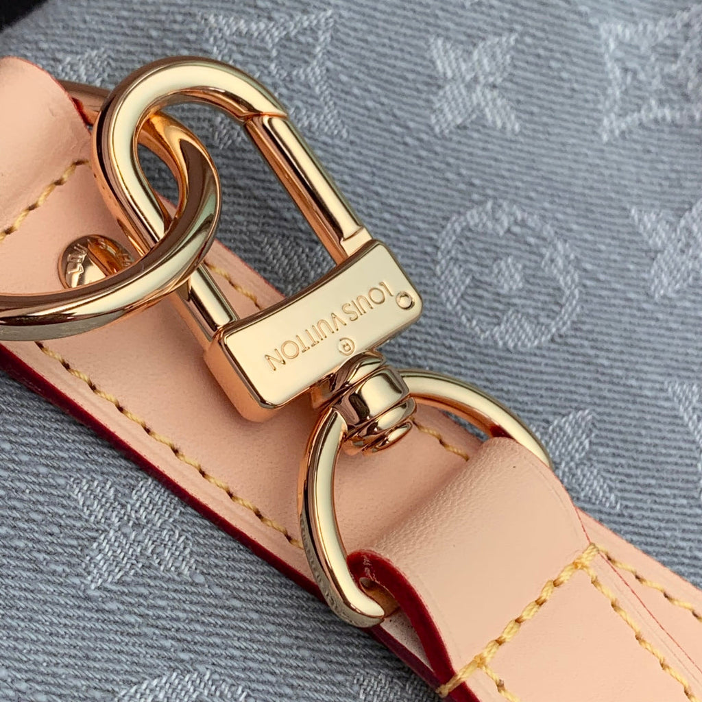 LOUIS VUITTON KEEPALL BANDOULIÈRE 45 IN GREY MONOGRAM DENIM LIGHT BROWN CALFSKIN