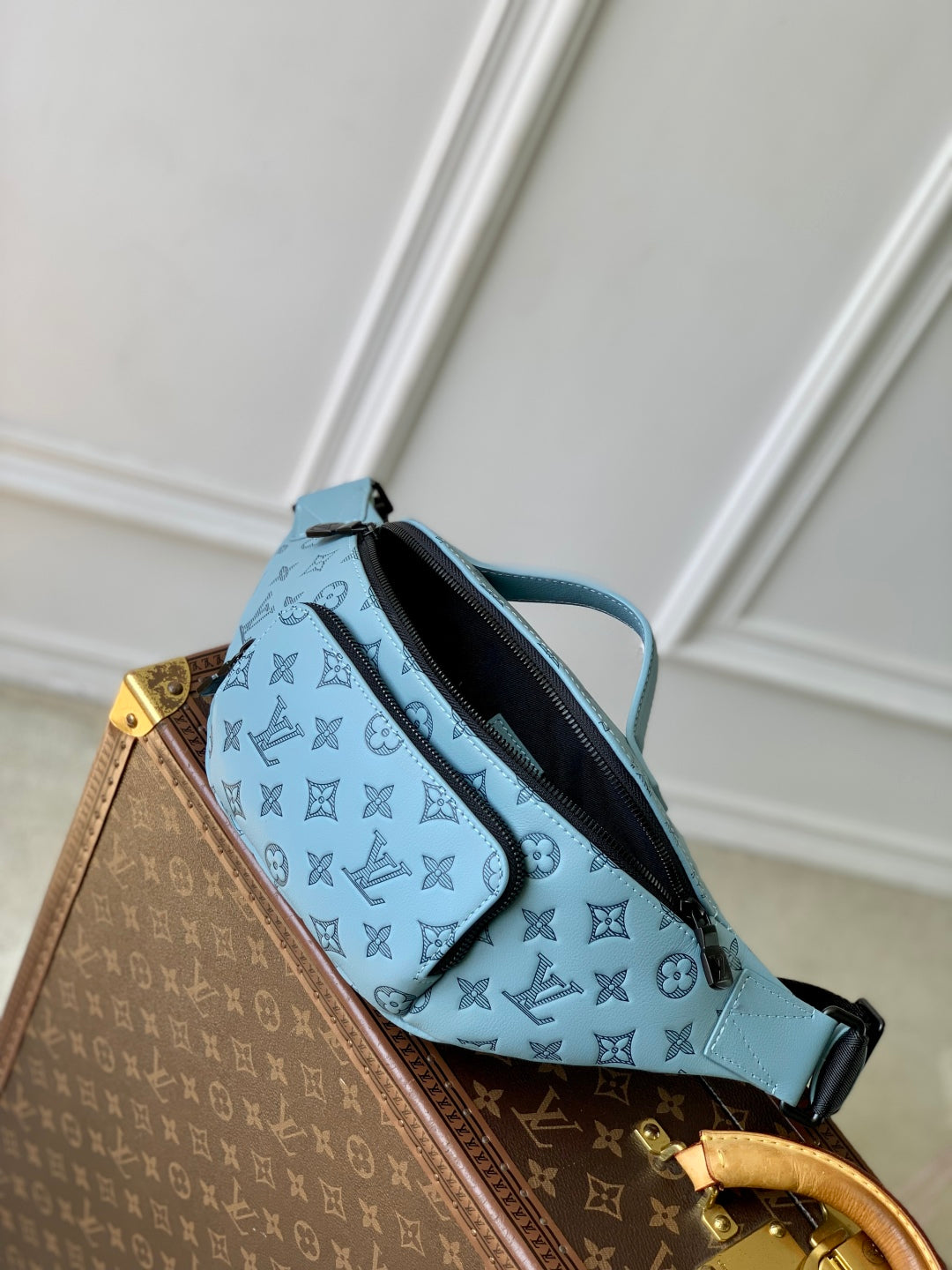 LOUIS VUITTON RUSH BUMBAG 30 IN SKY BLUE MONOGRAM SHADOW CALFSKIN