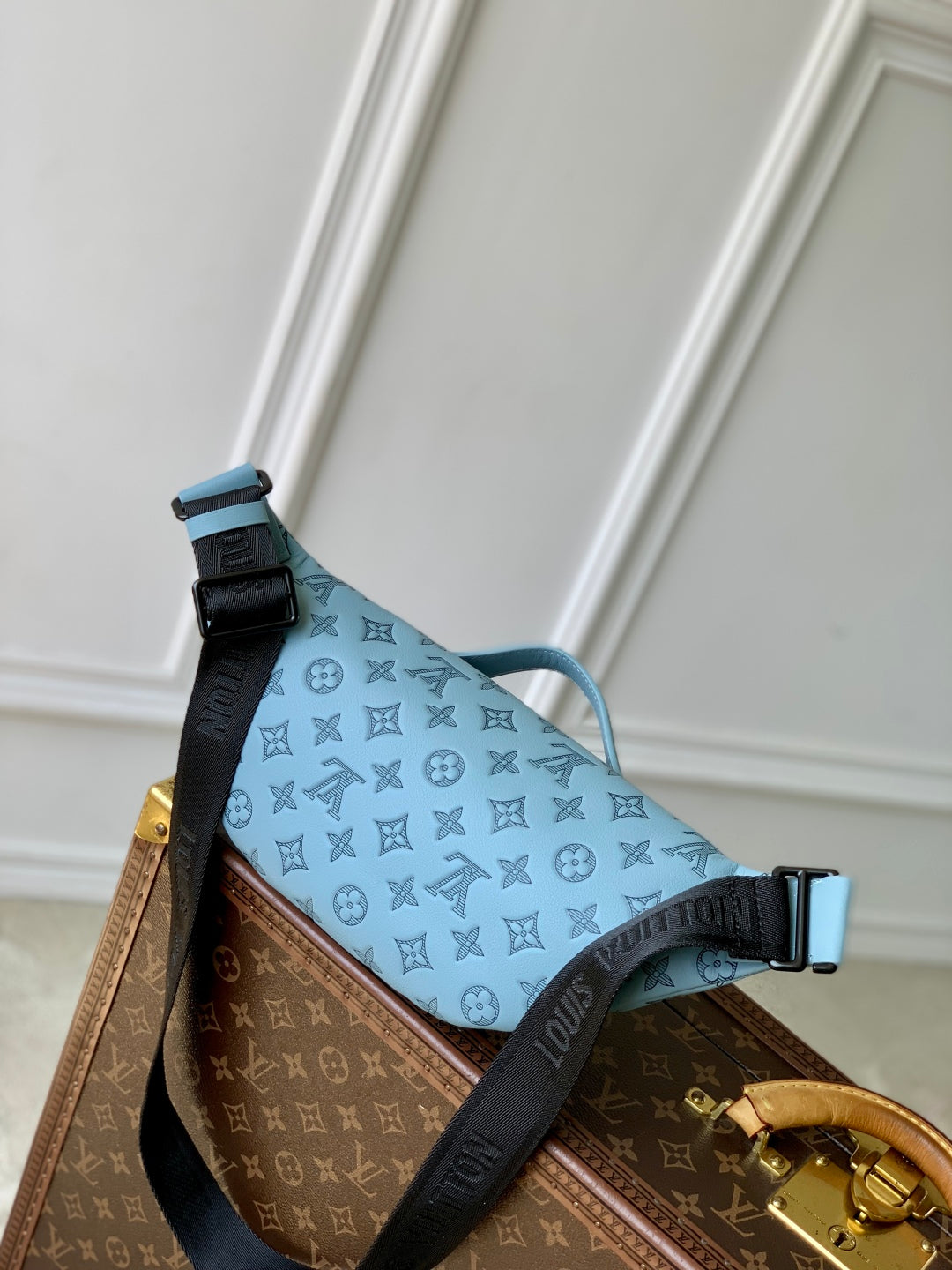 LOUIS VUITTON RUSH BUMBAG 30 IN SKY BLUE MONOGRAM SHADOW CALFSKIN