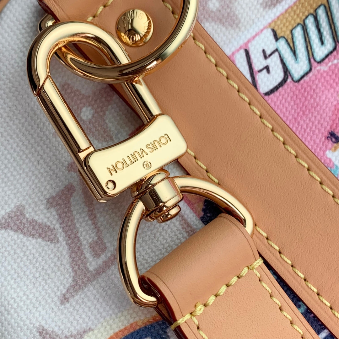 LOUIS VUITTON KEEPALL BANDOULIÈRE 45 IN WHITE MONOGRAM DUNE CANVAS AND CALFSKIN