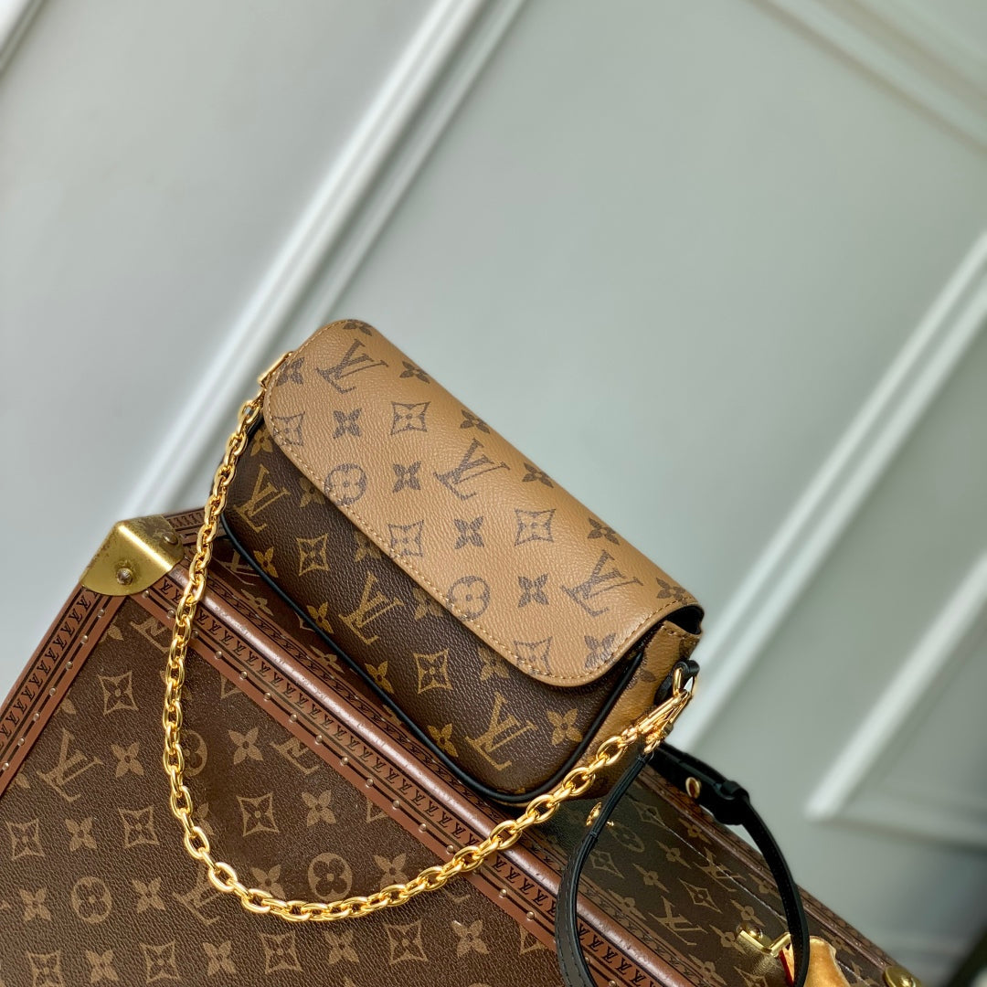 LOUIS VUITTON WALLET ON CHAIN IVY 23 IN BROWN MONOGRAM REVERSE CANVAS