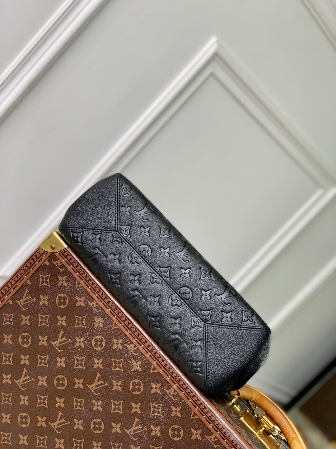 LOUIS VUITTON ANYTIME PM 34 IN BLACK MONOGRAM EMPREINTE CALFSKIN