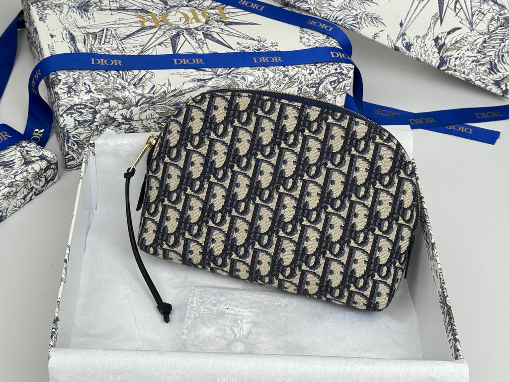 DIOR 25S 30 MONTAIGNE CLUTCH BAG 24 IN BLUE  OBLIQUE JACQUARD