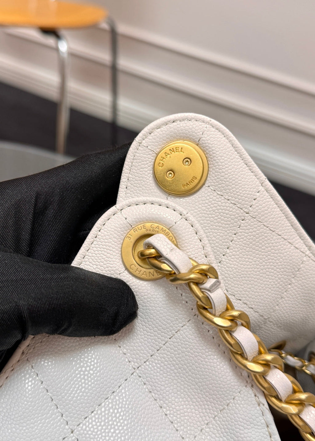 CHANEL 25S HOBO BAG 30 IN WHITE CAVIAR WITH GOLD HARDWARE