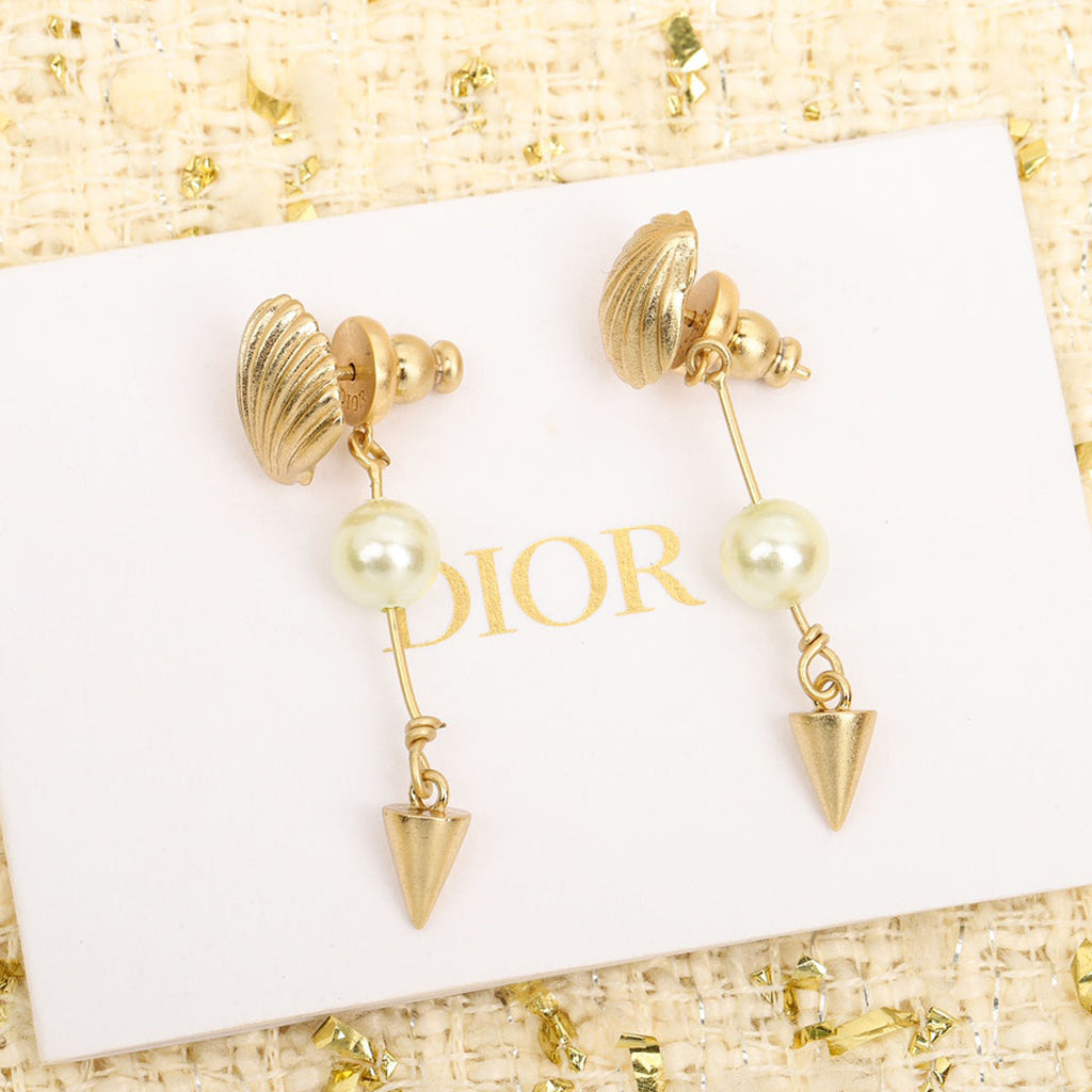 18K Dior Pearl Pendant Earrings