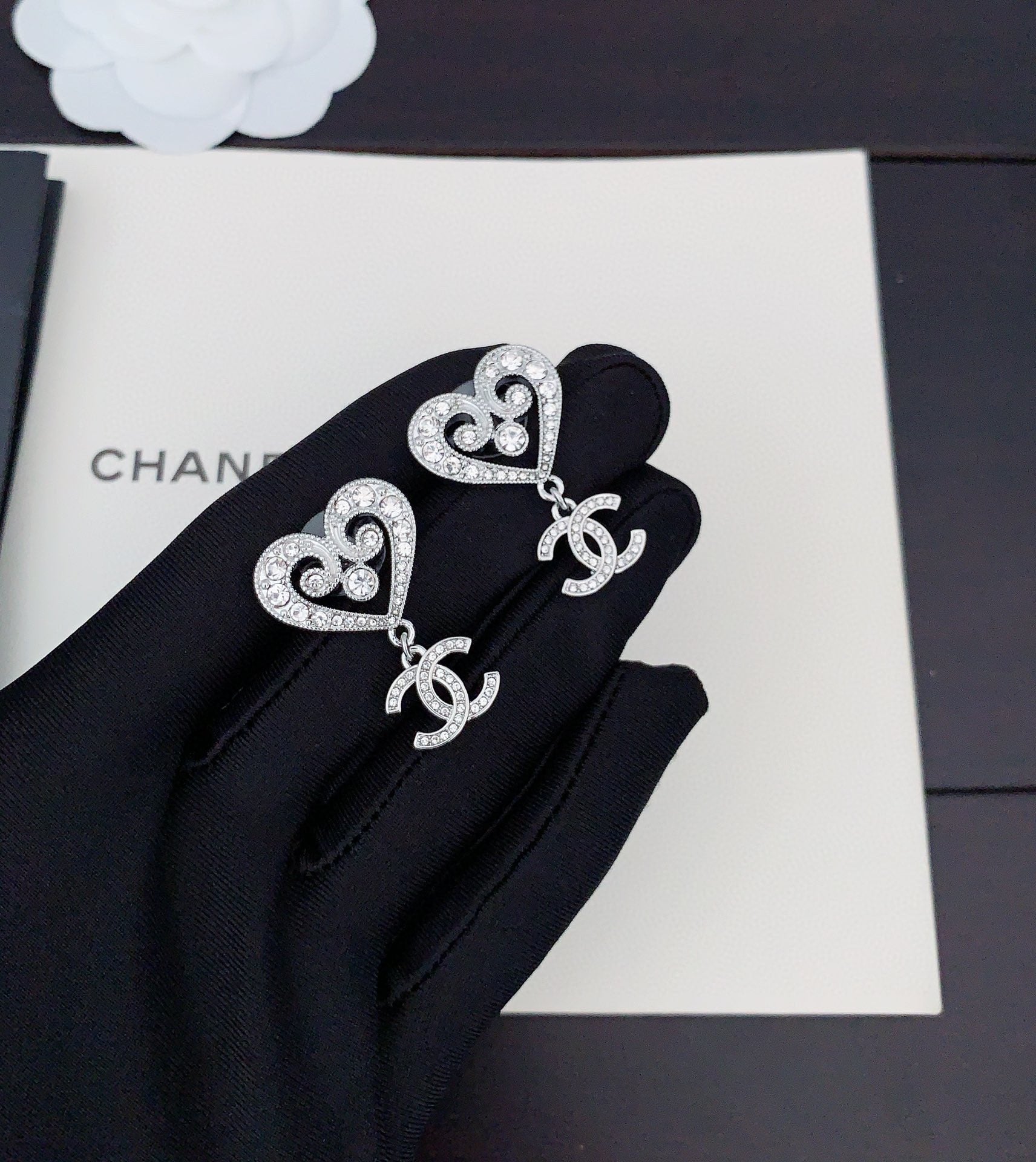 18K  Chanel Heart Diamond Earrings